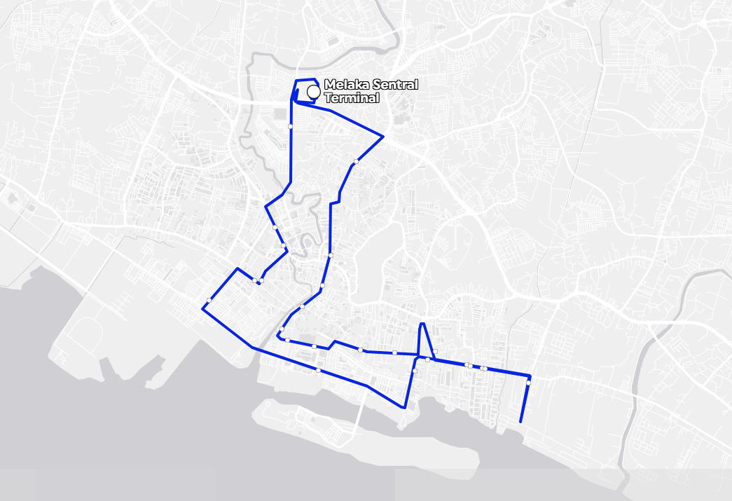 BAS.MY Melaka M100 Overview Route Map